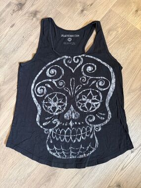 Black Matter Black Tank with Silver Sugar Skull